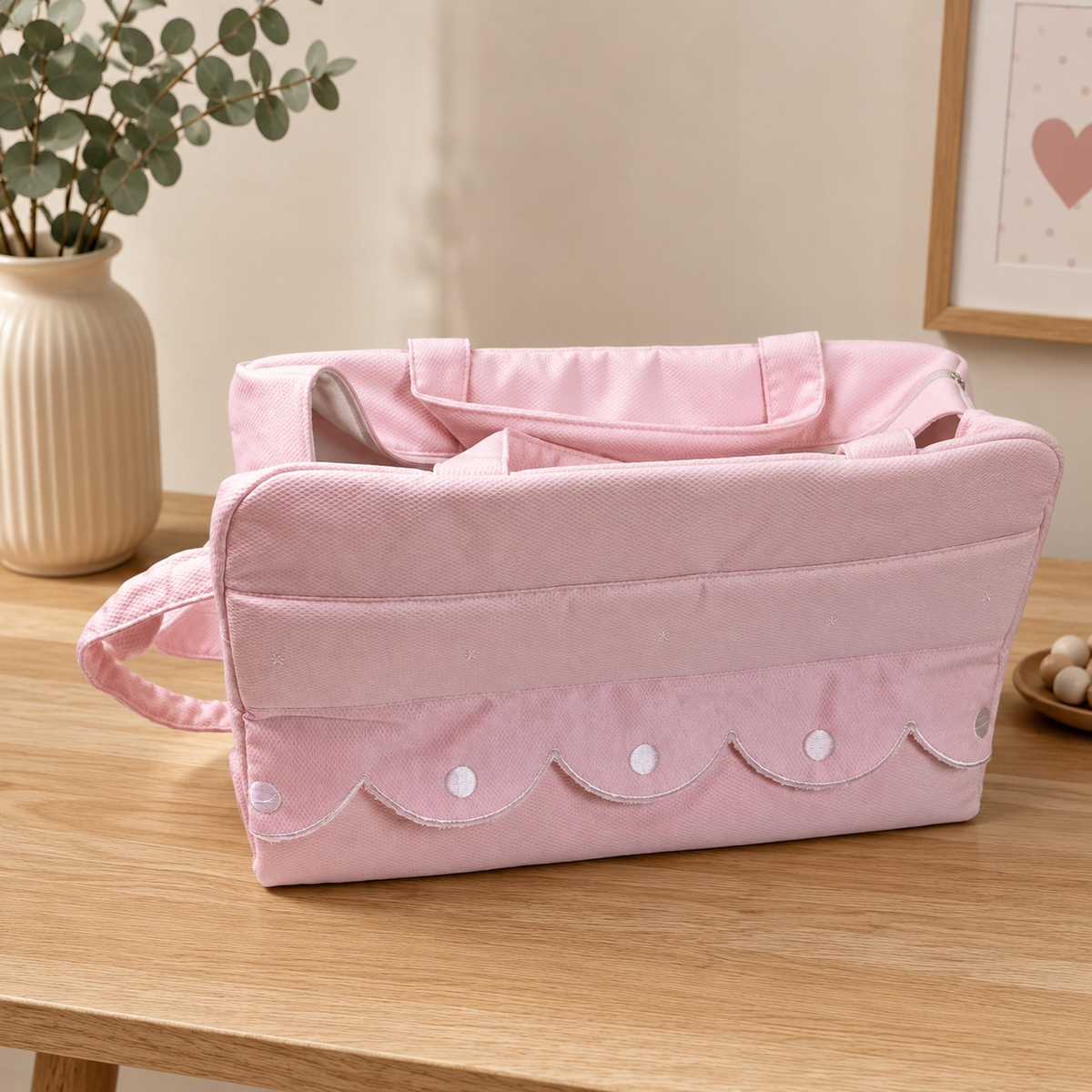 Bolso Maternal Rosa Piqué para Carrito | Elegante, Amplio y Práctico | BabyWorld